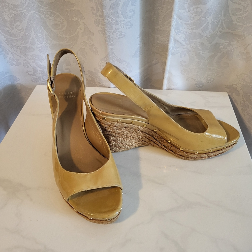 Stuart Weitzman Tia Espadrille Women Sandals, Size 8.5, Color Yellow, Wedge